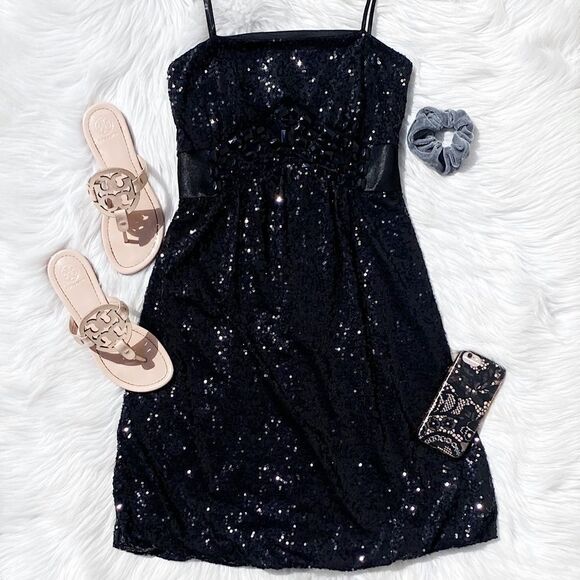 Jessica McClintock Sequin Bubble Mini Dress Black Small - Picture 1 of 10